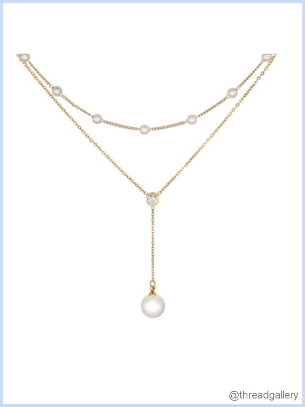 18k Gold Plated Layered Necklace Pearl Cubic Zirconia Y Drop
